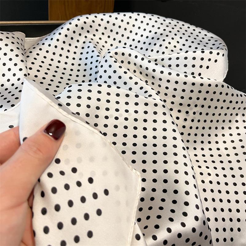 Luxury Polka Dot Print Shawl Square Scarf for Women Satin Wraps Neckerchief Female Hair Bands Ribbon Headband Bandana 70X70CM