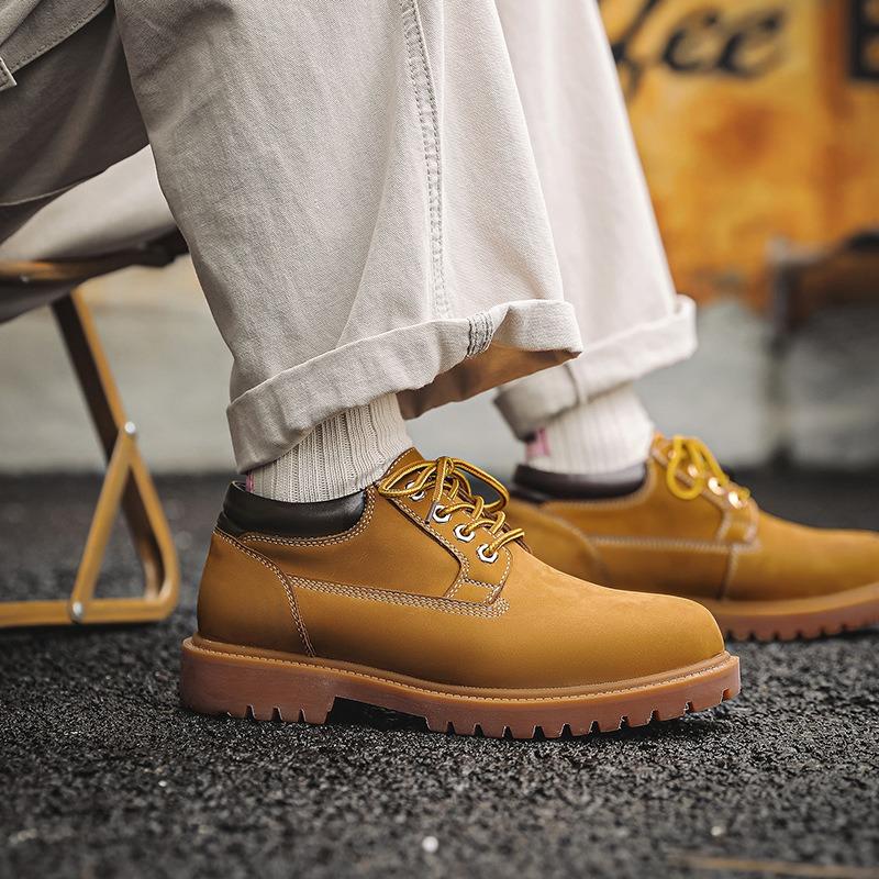 Low-top Rhubarb Boots Leather Martin Boots Men's Tianbai Lan Oxford Outsole Locomotive Shoes Tooling Shoes Retro Trendy Shoes
