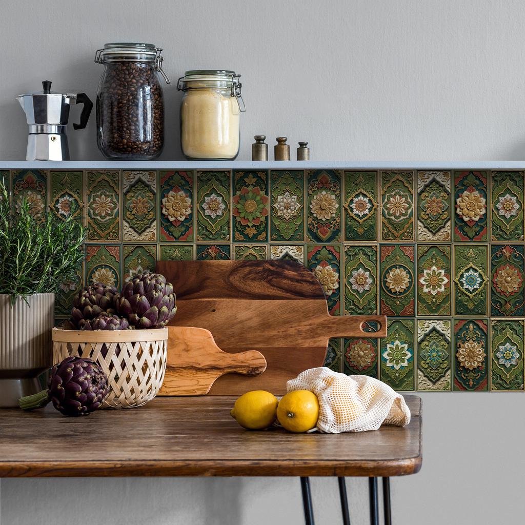 European-Style Tile Wall Sticker, Self-Adhesive Waterproof Kitchen Living Room Wallpaper Decoration Pet Thickened Foam Tile Sticker