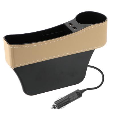 Autozubehör Sitzlückenschlitzbox Dual-USB-Ladegerät Telefonflaschen-Becherhalterbox Auto-Organizer Verstauen Aufräumen Leder-Aufbewahrungsbox für Autositzlücken