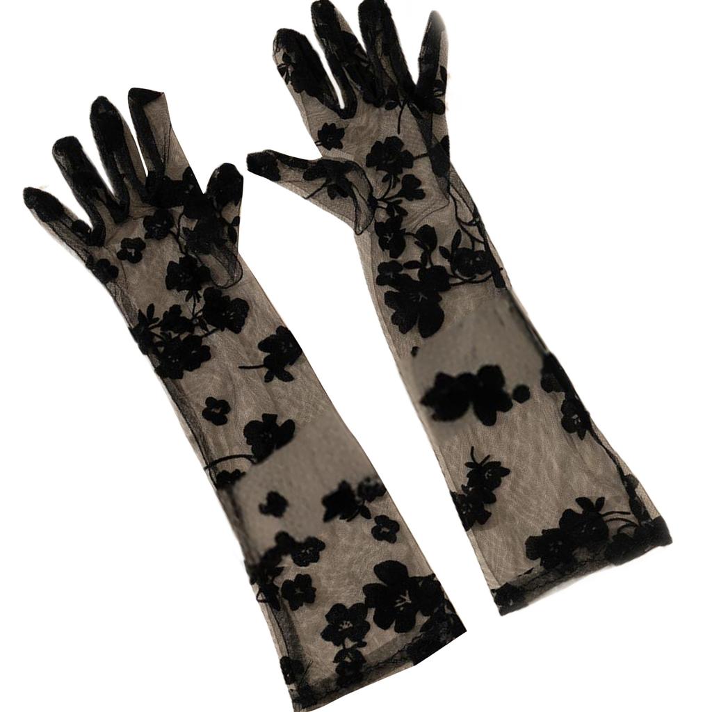 Long Lace Gloves Banquets Dress Gloves Vintage Prom Party Flower Pattern Gloves Elastic Evening Party Adult Gloves