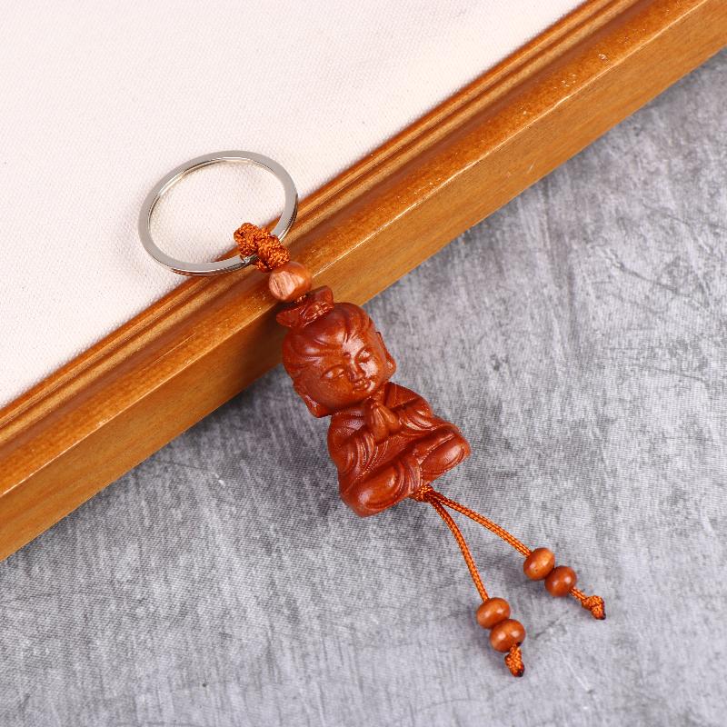 

Ethnic Style Buddhism Carving Pendant Key Holder Wooden Keychain Bag Hanging Jewelry Gift Praying For Peace And Good Fortune
