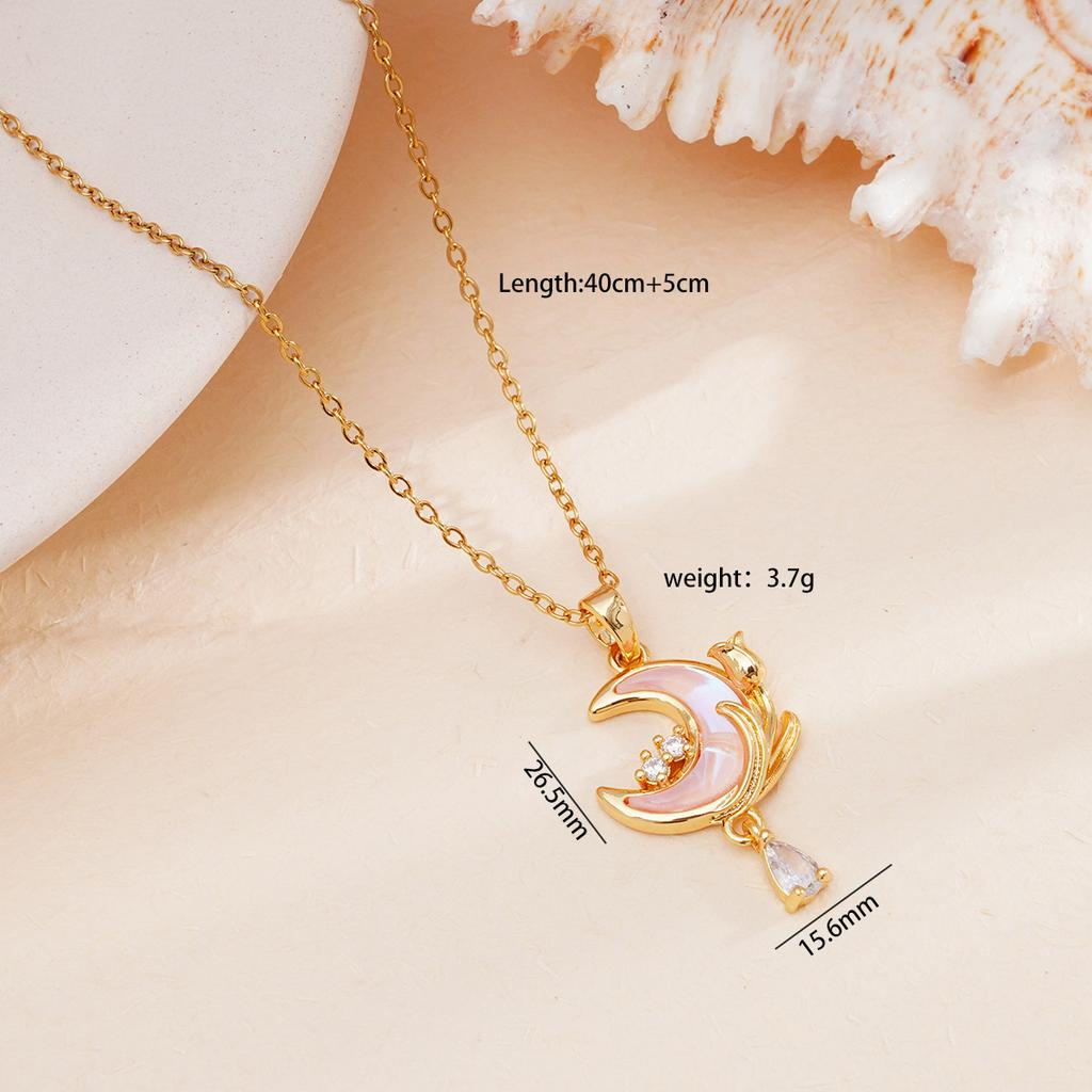 Sweet Colorful Resin Moon Zircon Tassel Pendant Necklace Stainless Steel Chain Cute Moon Jewelry Gifts for Women Teen Girls