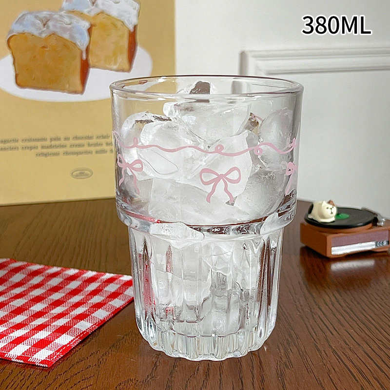500ml/16oz Cute Bow Glass Cup Tumbler Summer Water Bottle Bow With Lids Straw Coffee Cups for Bubble Tea Iced Coffee Juice Cup