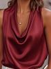 European & American Women's Satin Silk Pleated Sleeveless Top for Autumn