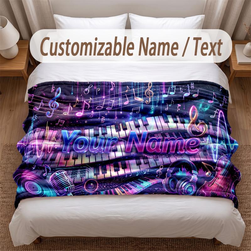 Music General Theme Soft Blanket Personalized Custom Name Text Print Warm Blanket Home Sofa Bedroom Decor