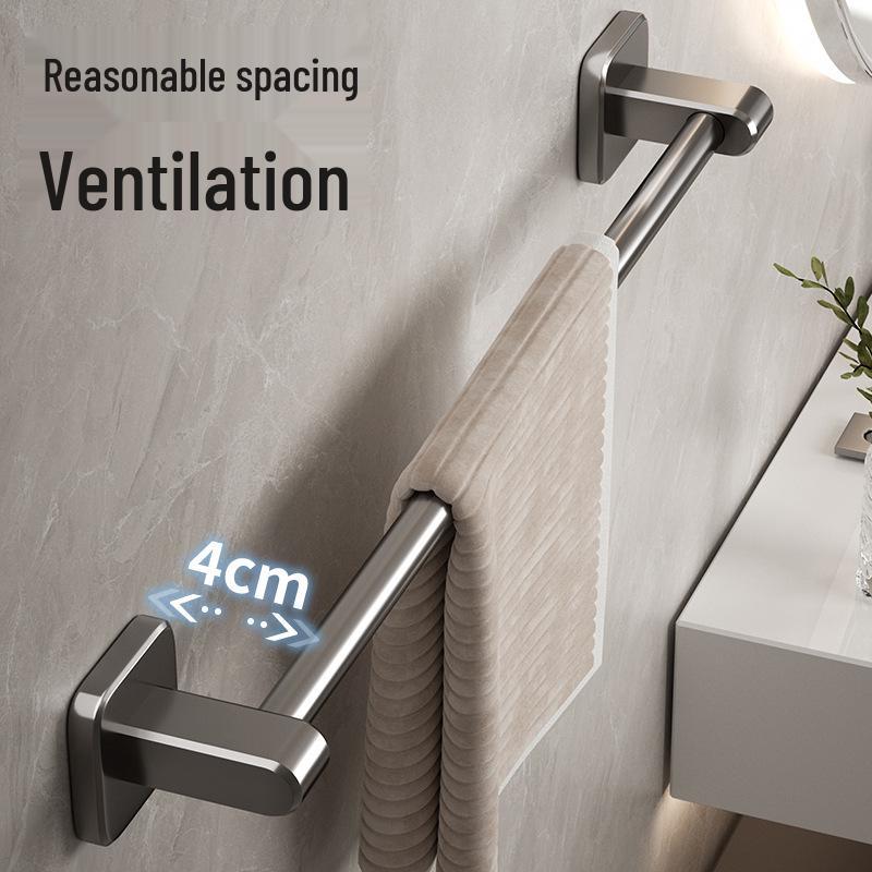 No-Drill Wall-Mounted Aluminum Towel Rack with Suction Cup - Bathroom Storage Bar