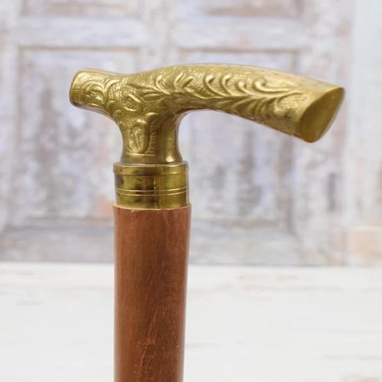 Walking Stick Wooden and Brass Elegant Goldene Cane Gift for Grandfather Father Wedding Session