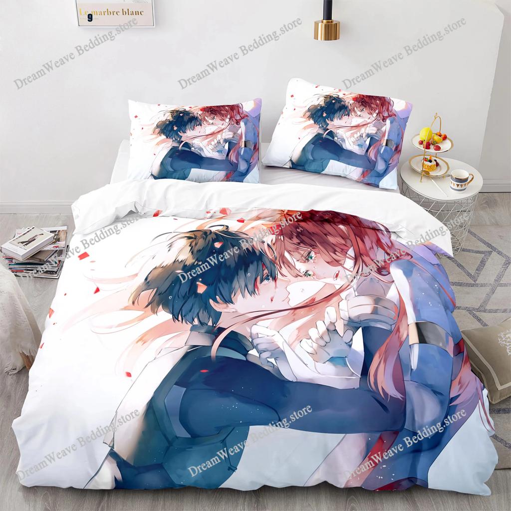 Darling In The Franxx Zero Two 02 Cartoon Poster Sheets Quilt Covers Bedding Dormitory Sheets Bedding Set Soft Warm Bedding Set7