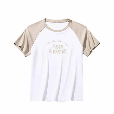 Sports Lifestyle Series Color Block Letter Round Neck Breathable Versatile Short Sleeve T-Shirt Women T-Shirt Light-Khaki 162528102-1