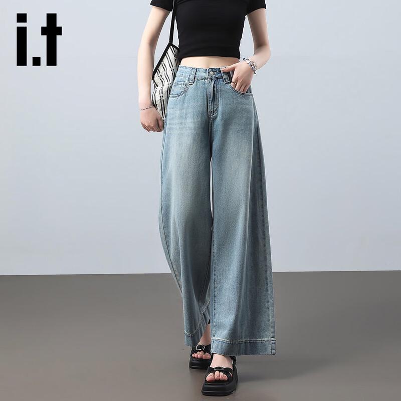 

izzue it Женские джинсы из денима с высокой посадкой и широкими штанинами L