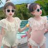 Girls' One-Piece Princess-Style Swimsuit - Solid Color Polyester - Cute Girls' Swimwear for Toddlers and Babies
