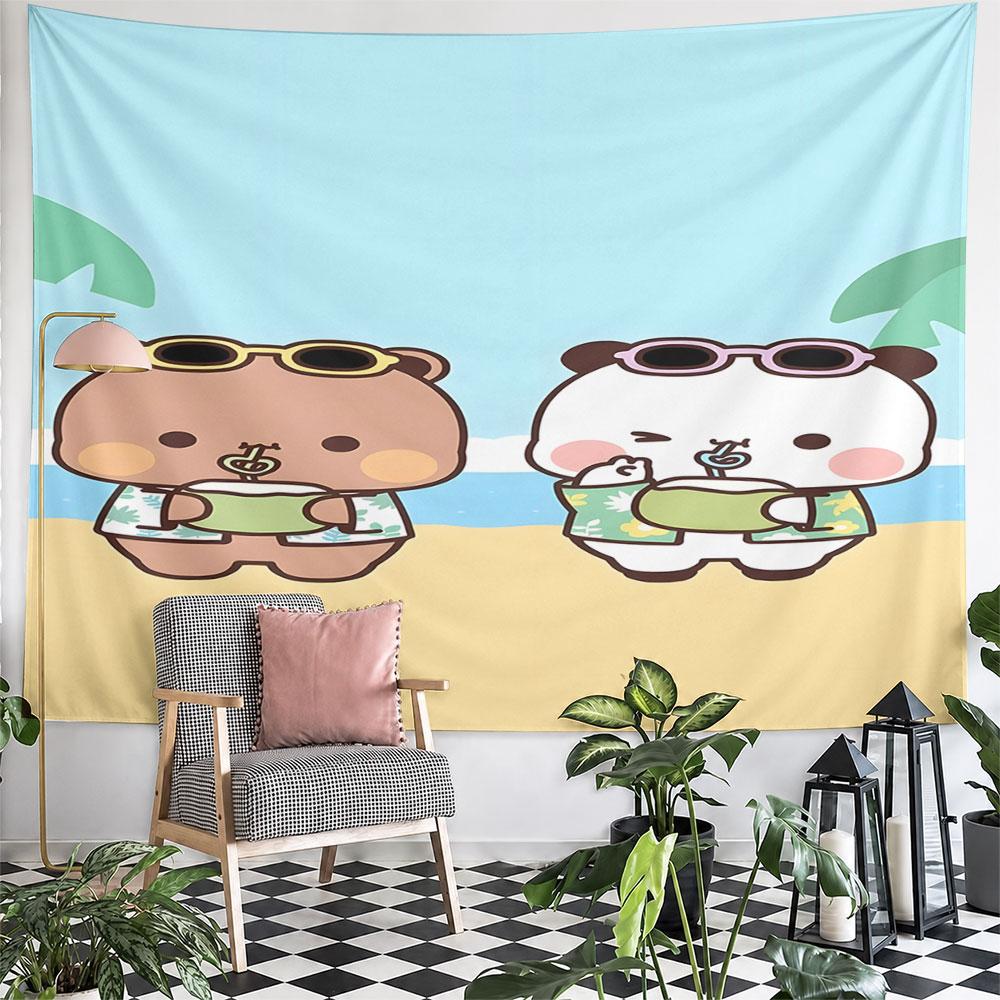 Cute Bears Relaxing at the Beach Pattern Wall Hanging Tapestry Decorative Tapestry Home Decor for Bedroom and Living Room