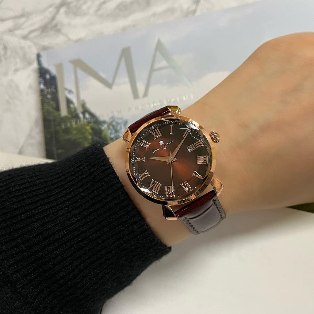 Leather [Salvatore Marra] Watch, Multi-faceted Glass, Strap, Gradient, Women's, Brown/Pink Gold, SM22151-PGBR
