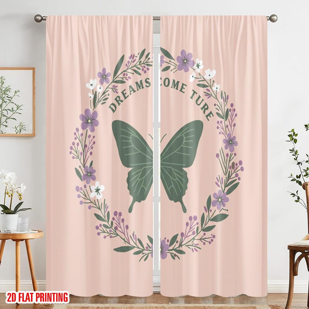 2pcs 2D flat printing Scene Curtain Dreams Come True Butterfly Fabric Without Electricity Festive Wall Decor Perfect for Holiday
