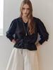MAXZA Puff Sleeve String V-Neck Sweatshirt