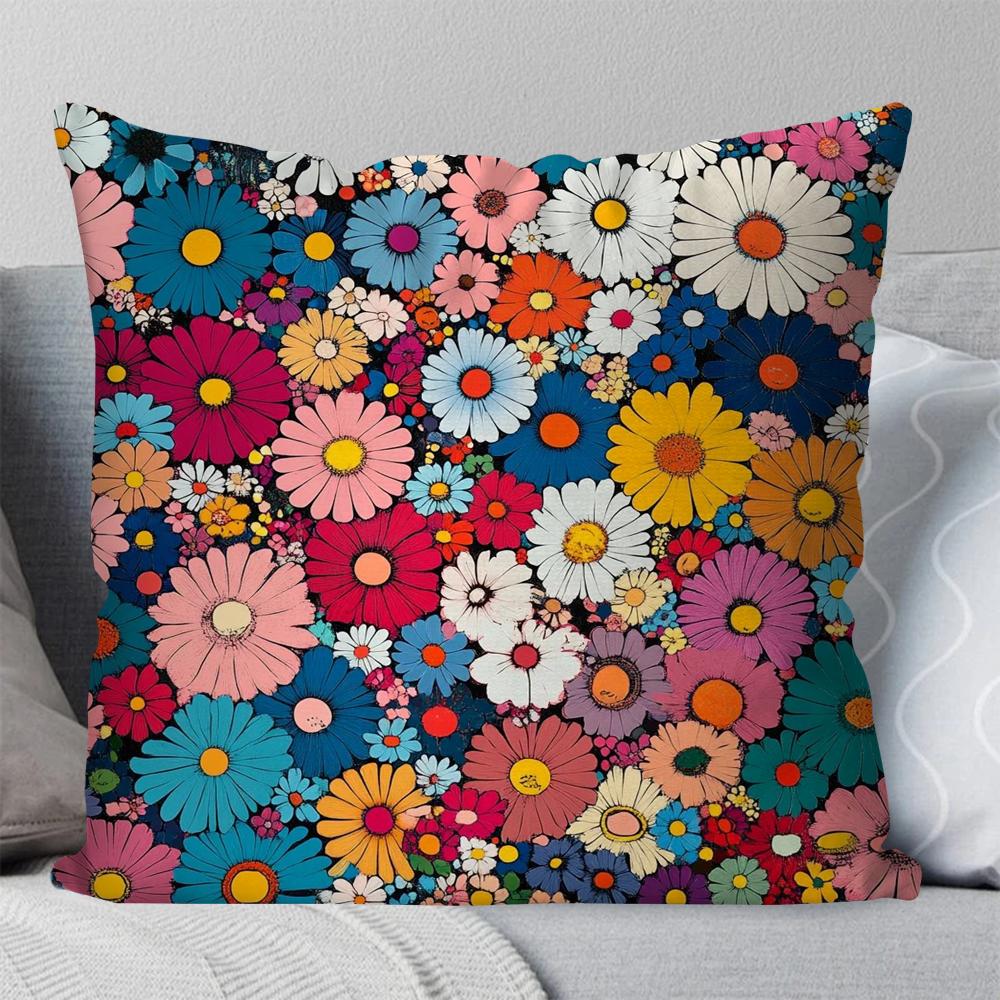 

1pc Daisy Fresh Style Pillow Case Square Pillow Bedroom Sofa Leisure Comfort Cushion Car Living Room Home Decoration 40X40 16x16Inch