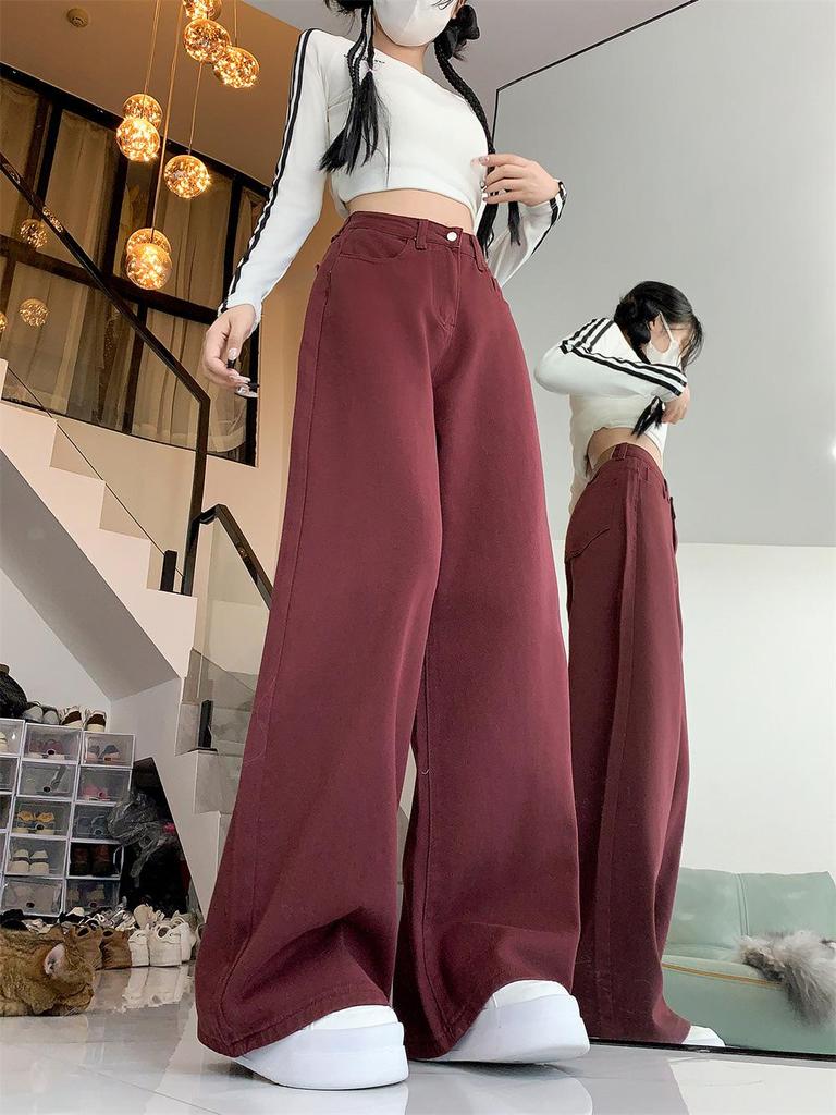 Plus Size Wide Leg High Waist Jeans - Autumn Slimming Floor-Length Trousers