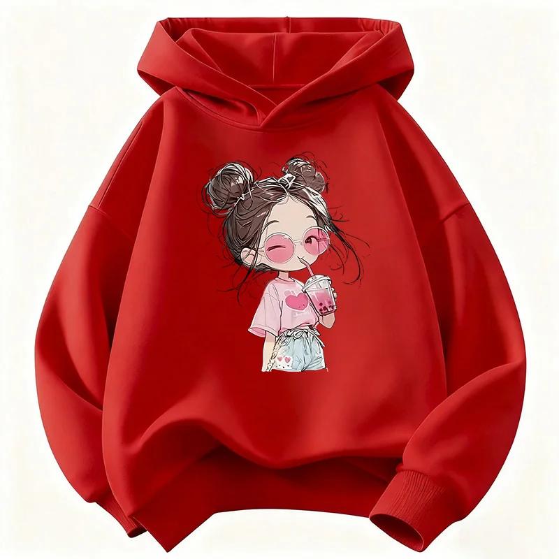 Latest hip-hop children's hooded casual sports shirt - Boys and girls' niche fruit beverage printed pullover