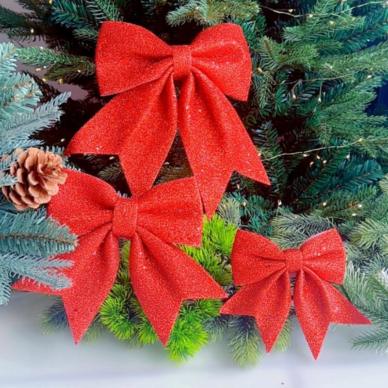 1/2PCS Large Red Gold Sparkling Bow Glitter Christmas Ribbon Bowknot Xmas Tree Hanging Ornaments New Year Home Decoration