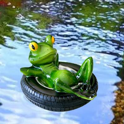 Floating Frog Statue Resin Lying On Tire Frog Figurine Sculpture Outdoor Garden Pond Pool Fish Tank Aquarium Decoration Ornament