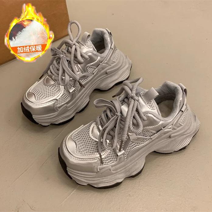 Dad Shoes Girl 2025 Autumn and Winter Fleece Thickened New Height-increasing Shoes Popular Versatile Platform Casual Sports Women's Shoes