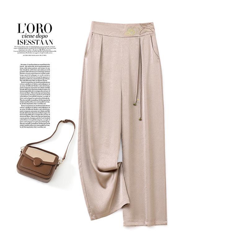 

Mom s Summer Loose High-Waisted Wide-Leg Pants for Women – Casual Chinese Style 5XL бежевий