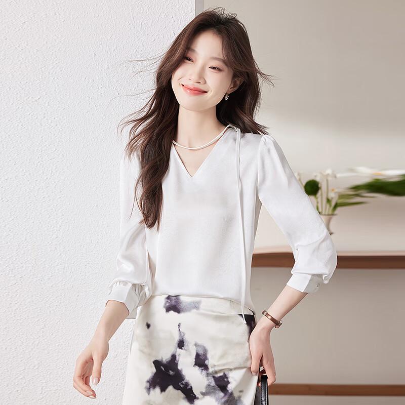Teloman French Style Chic V-Neck Long Sleeve Blouse