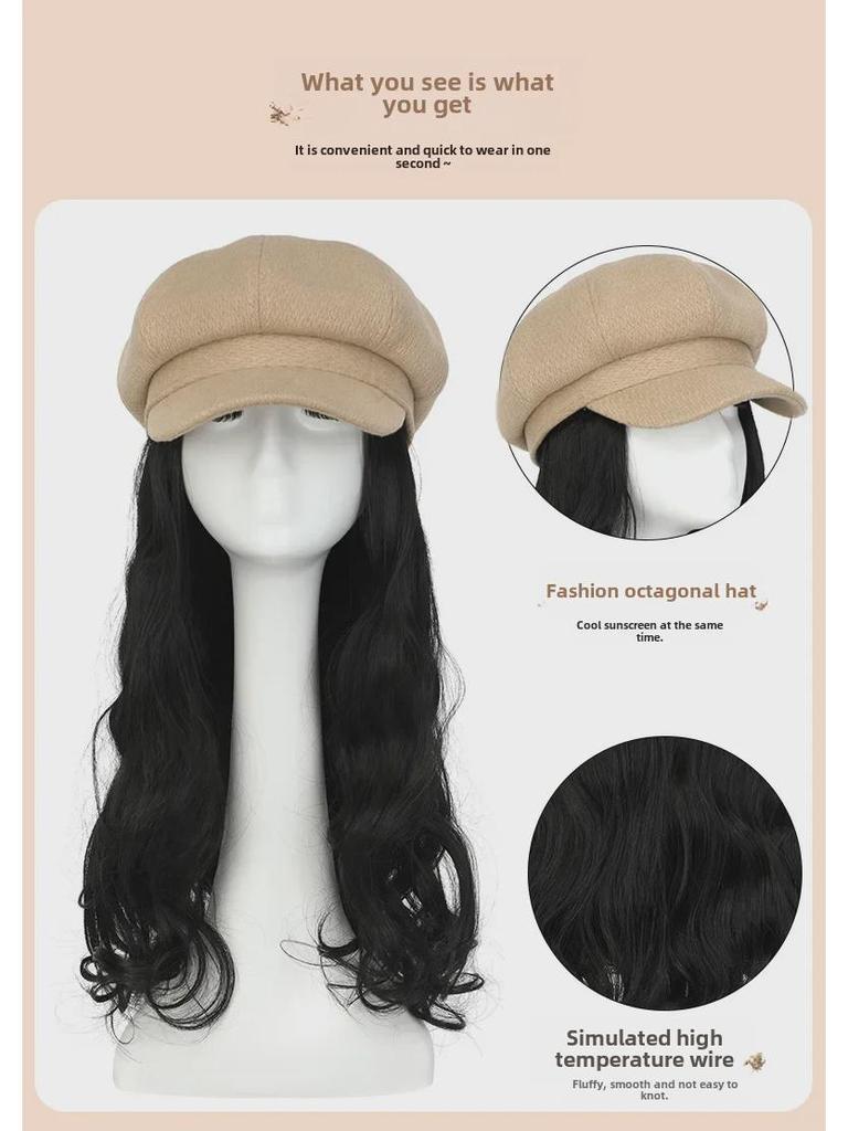 Women's Long Wavy Detachable Hat Wig – Full Head Natural-Look Curly Hair