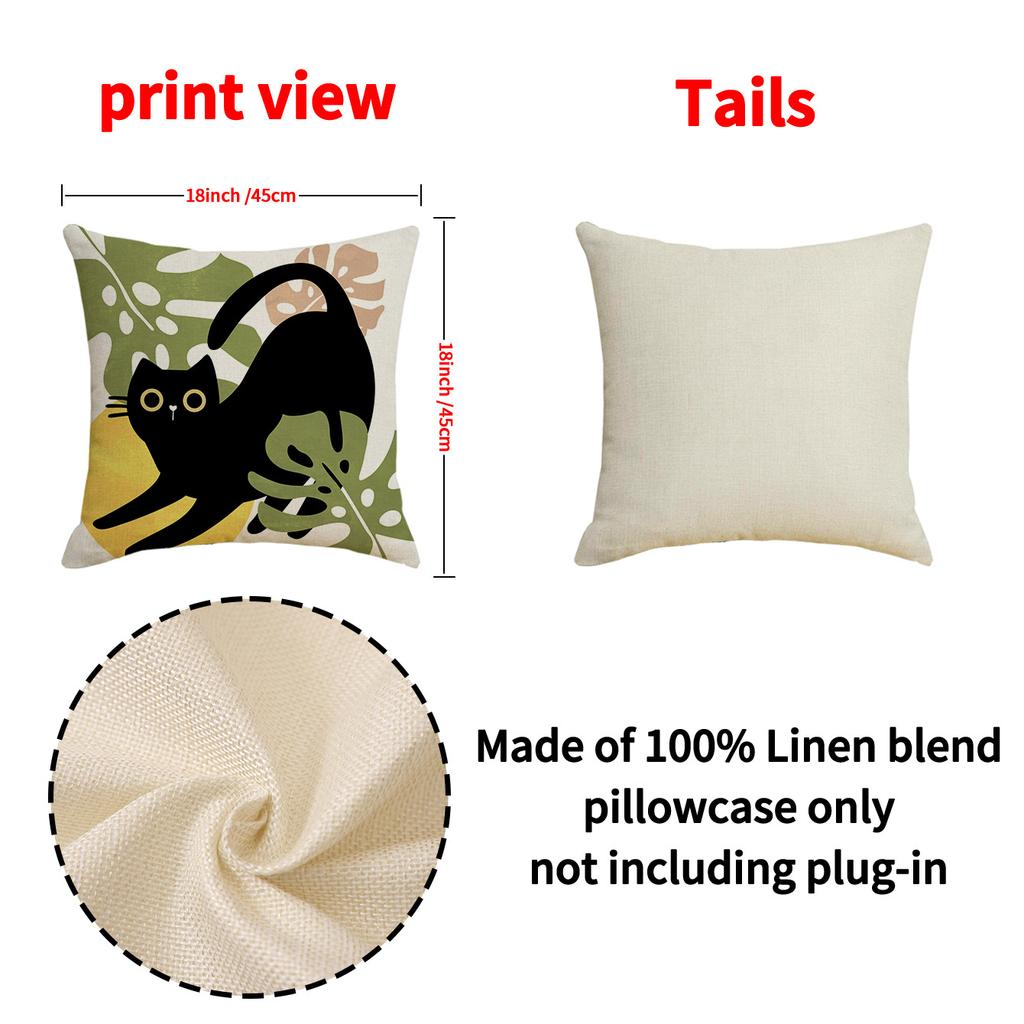 Cartoon Niedliche Katze Kissenbezug Leinen Schmutzabweisend Autokissen Indoor Heimdekor Sofakissenbezug