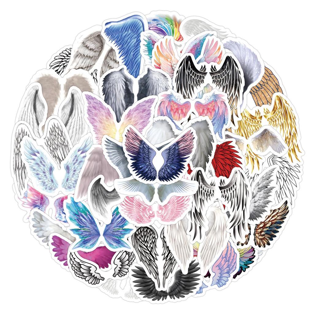 60 Angel Wings Waterproof Graffiti Stickers for Suitcase, Refrigerator, Water Cup, and Computer Decoration