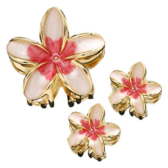 

3Pcs Women Hair Claw Enamel Surface Anti-slip Teeth Flower Shape Back Head Hair Clip Lightweight Hair білий/червоний