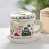 Cat Ceramic Cup with Lid Mug Girl Cute Literary Milk White Small Drinking Water Cup Office Worker Coffee Cup