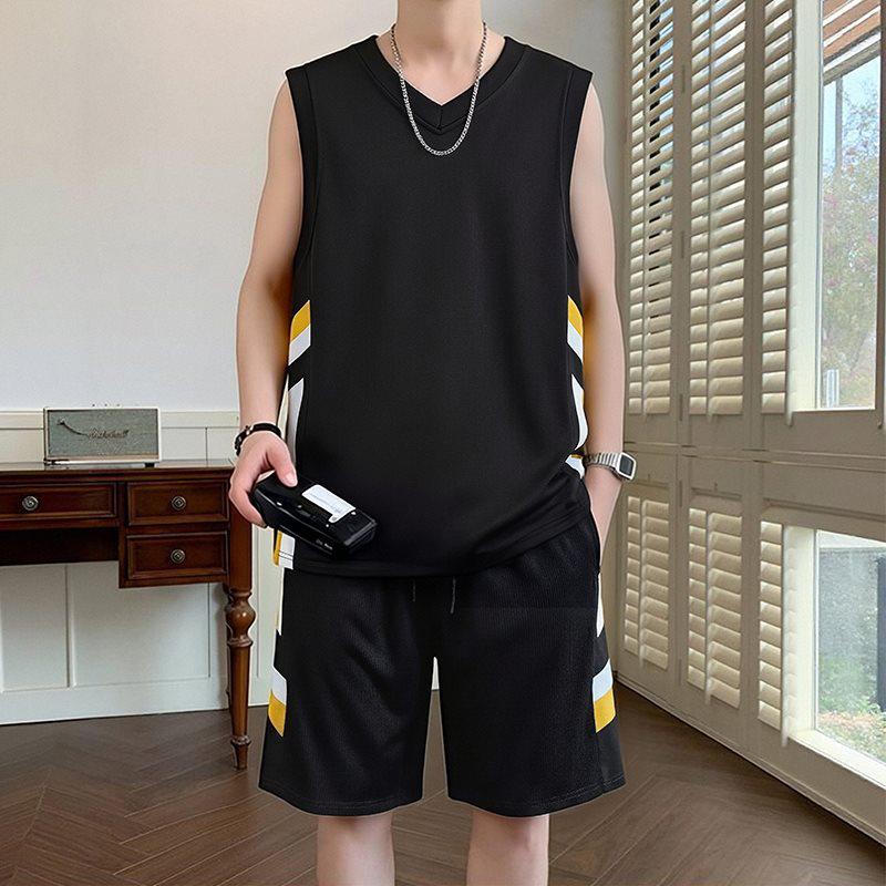 

Men s 11051 Ice Silk Sleeveless Vest & Shorts Set - Quick Dry, Loose Fit for Summer 2026 Training and Playing. XXXL
