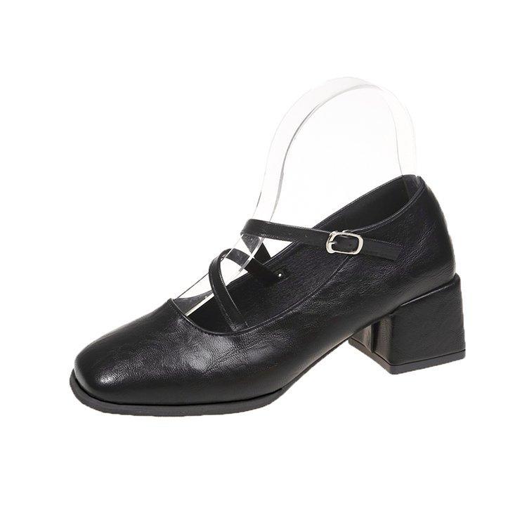 

[Youshilai] Retro square head with single shoes for women s spring 2025 new high-end shallow mouth Mary Jane shoes 35