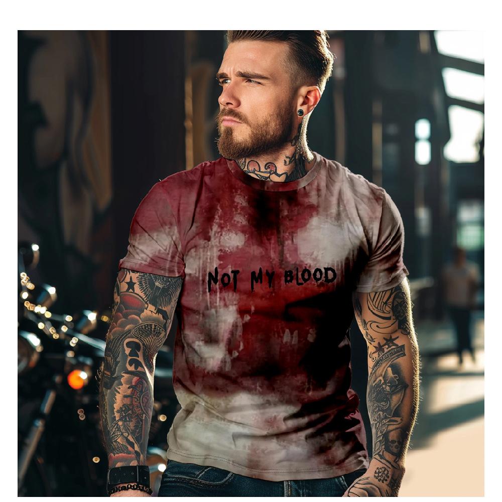 Summer Vintage Bloody Print T-shirt Men's Fashion Casual Short Sleeve Round Neck Oversize O-Neck Men's Tops Clothing Size XS-6XL