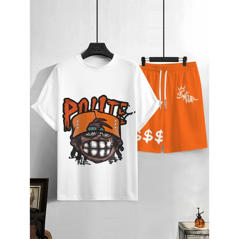 

Men s casual short-sleeved T-shirt + shorts 2-piece set, men s short-sleeved suit, men s short-sleeved shorts suit S