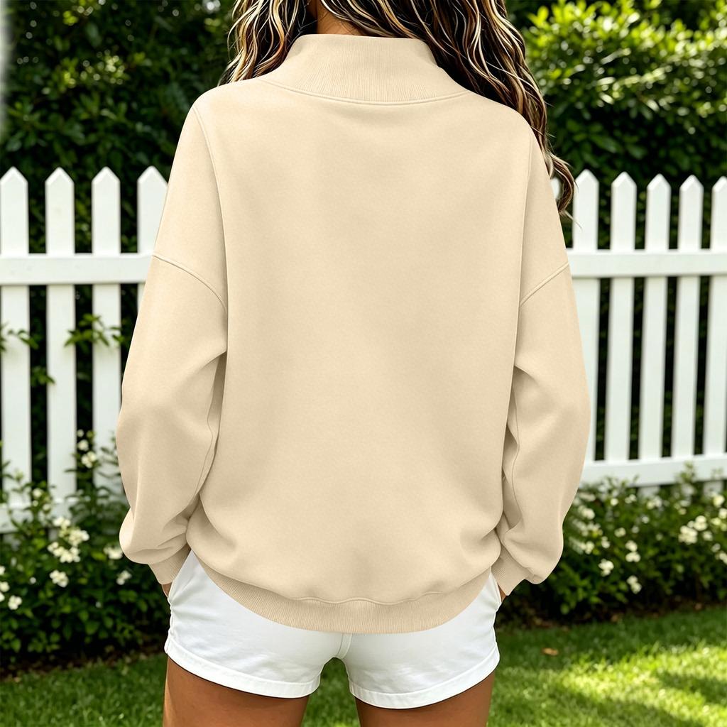 Women's Color Round Neck Loose Fit Long Sleeve Pullover Sweatshirt for Everyday Wear
