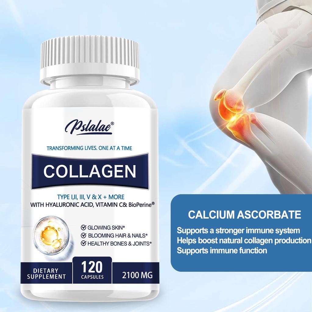 Premium Collagen Pills for Women - 120 Capsules, 2100 mg Grass Fed Collagen Supplements (Type I, II, III, V, X) + Vitamin C, Anti-Aging, Skin, Hair