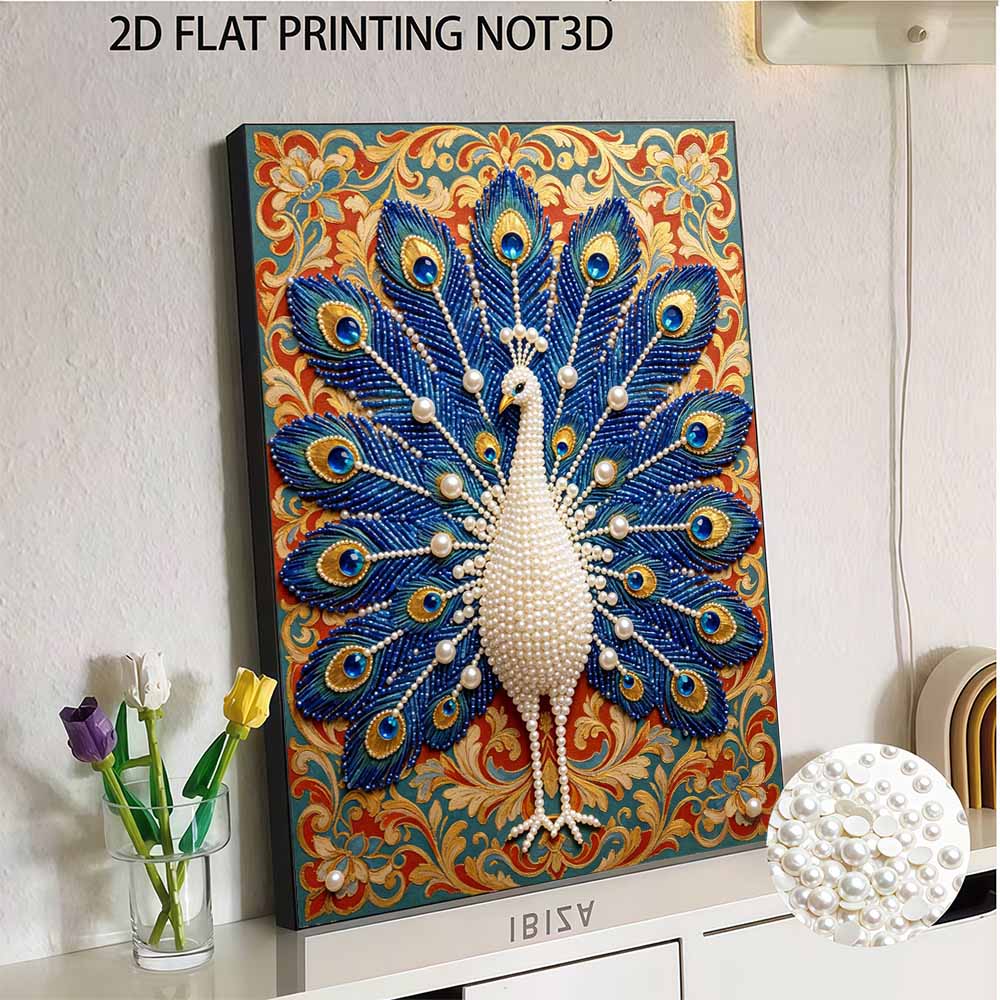 5D Round Pearl Painting Kit Elegant Peacock Pattern DIY Handmade Rhinestone Art Home Interior Decor Gift