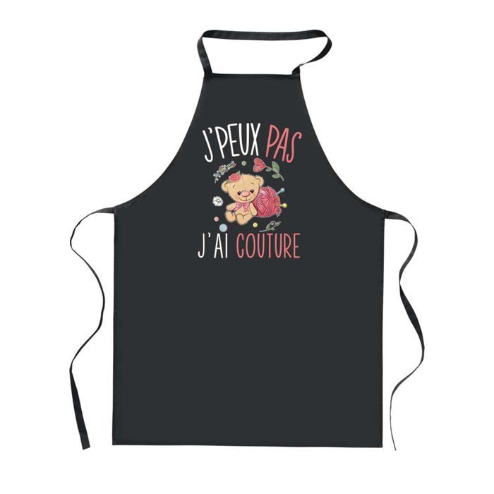 Tablier de cuisine - PLANETEE - J'peux Pas Couture - Noir - 90x60 cm - Impression bretonne