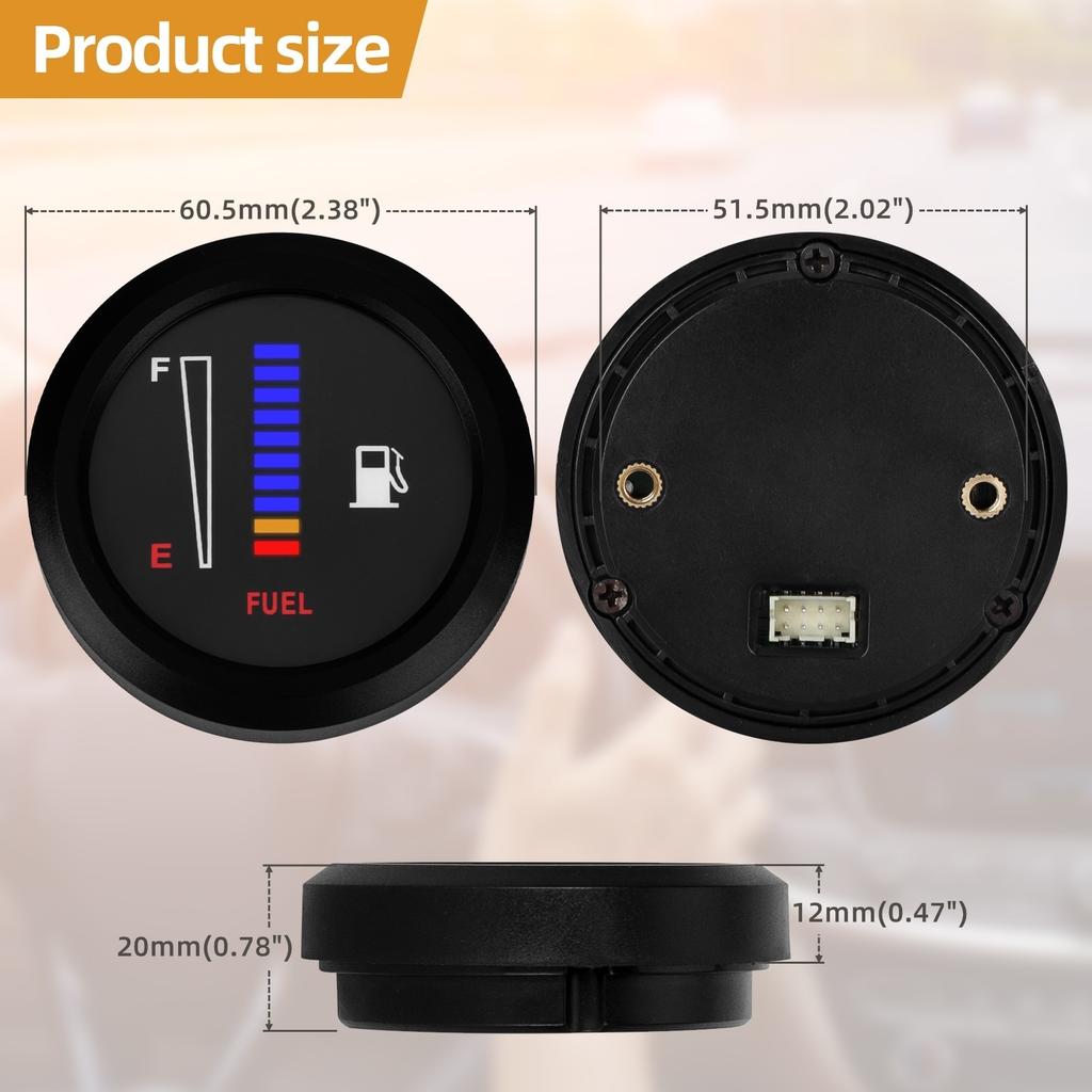 CNSPEED Universal 12V 2" 52mm Fuel Level Gauge Car Motorcycle Fuel Level Meter Gauge Electronic LED Ultra Thin Benzine Meter
