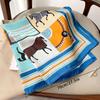 1Pcs 70Cm Horse Element Plaid Silk Scarf For Women Imitation Silk Trendy And Versatile Headwear Clothing And Square Scarf