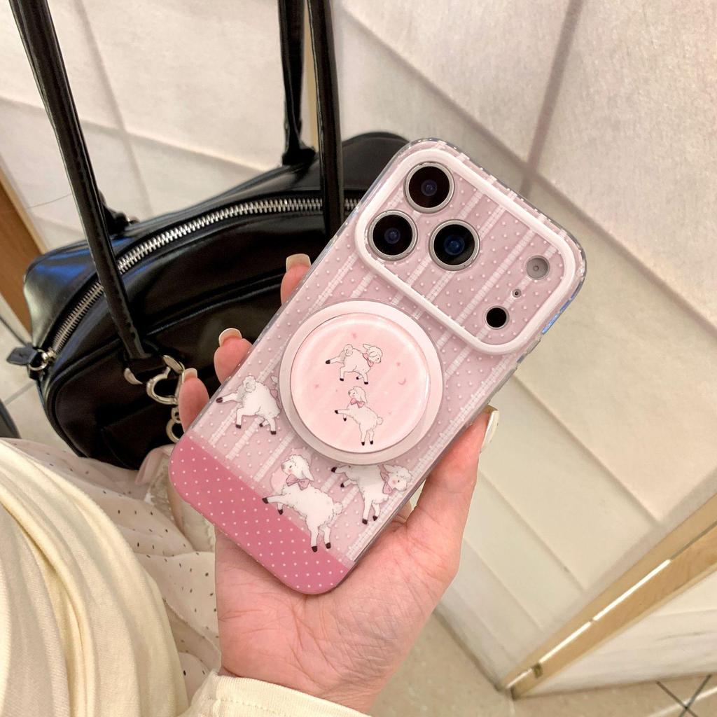Korean Polka Dot Stripe Sheep Magnetic Holder for iPhone 17 Pro Max/Apple 16/15 Case.