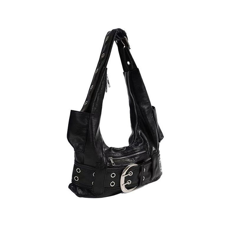 Spicy Girl Style Underarm Bag Retro Spicy Girl Underarm Bag 2025 New Large Capacity Commuter Single Shoulder Black Motorcycle Bag for Women