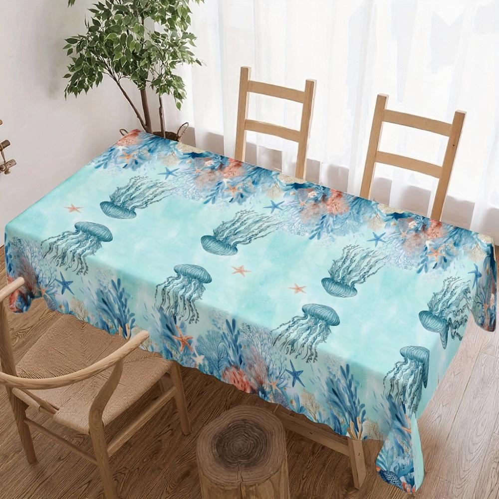 Oceanic Jellyfish Rectangle Table Cloth for Table Decor Holiday Party Waterproof Reusable Tablecloth for Tables Kitchen Dining
