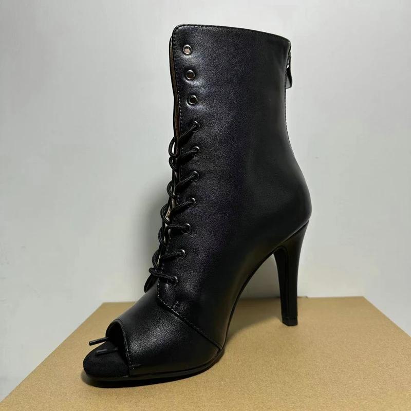 Women's Black Peep-Toe High Heel Stilettos  New Fashion Brand Party Boots for Ballroom Latin Jazz Dance Sexy Party Shoes