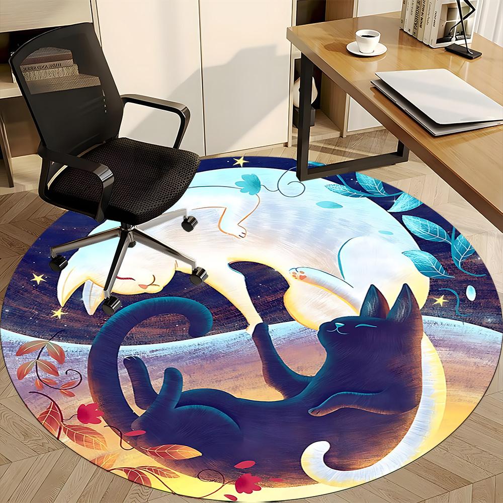 1 Stück Mondlicht-Katzen Büro Runder Teppich, Matte Geeignet Für Büro, Unter Bürostühlen Schlafzimmer Wohnzimmer Heimdekoration, Zimmer Deko