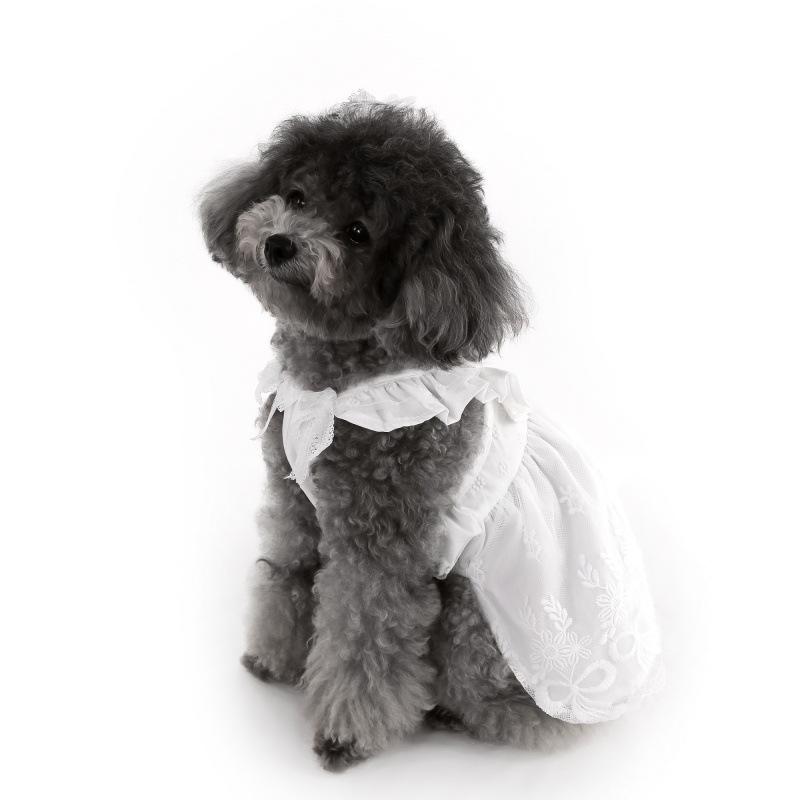 Pet summer lace flying sleeve princess dress teddy bear dog cat thin clothes + headgear