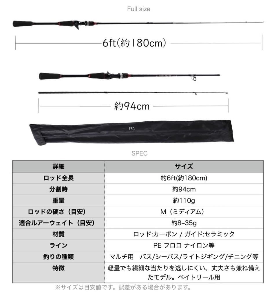 VILTAGE Baitcasting Lure Rod / Approx. 180cm (6ft) / 2-Piece Rod / For Black Bass, Shore Jigging, Sea Bass, and Chinning / Medium / Multi-Purpose Rod